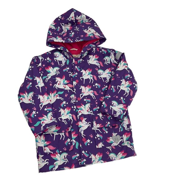 Hatley Kids Unicorn Rain Jacket Size 5 Purple Waterproof Hood pink terry lining - Picture 2 of 10